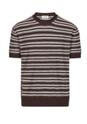 Tricou PAOLO PECORA, Dark Brown Striped Silk, Loose Fit