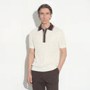Tricou PAOLO PECORA, Silk Polo Shirt  with Contrast Details, Cream
