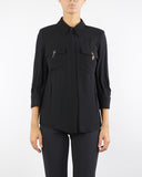 Camasa ELISABETTA FRANCHI, in viscose Georgette fabric, Negru