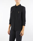 Camasa ELISABETTA FRANCHI, in viscose Georgette fabric, Negru