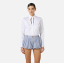 Camasa ELISABETTA FRANCHI, Cotton shirt with cut-out and embroideries, Alb