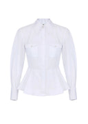 Camasa ELISABETTA FRANCHI, Cotton poplin shirt with flounce, Alb