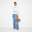 Camasa ELISABETTA FRANCHI, Cotton poplin shirt with flounce, Alb 4