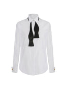 Camasa ELISABETTA FRANCHI, Cotton shirt with bow tie, Alb