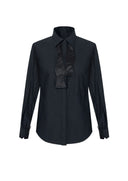 Camasa ELISABETTA FRANCHI, Cotton shirt with bow tie, Negru