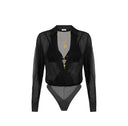 Body ELISABETTA FRANCHI, georgette fabric with jewel chain, Negru