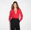 Body ELISABETTA FRANCHI, georgette fabric with jewel chain, Rosu