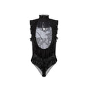 TOP ELISABETTA FRANCHI, in georgette and lace, Negru