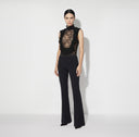 TOP ELISABETTA FRANCHI, in georgette and lace, Negru