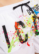 Short DSQUARED2, Splatter Print, Alb