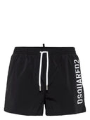 BERMUDE DSQUARED2, Swim. White Logo Print, Black