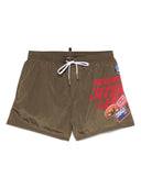 BERMUDE DSQUARED2, Swim, Stickers, Logo Print, Kaki
