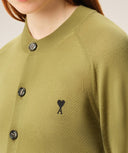 Cardigan AMI PARIS, Green Wool Crewneck Ami De Coeur Cardigan
