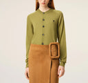 Cardigan AMI PARIS, Green Wool Crewneck Ami De Coeur Cardigan