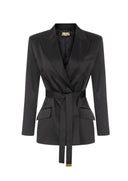 Sacou ELISABETTA FRANCHI, Stretch satin jacket with belt, Negru