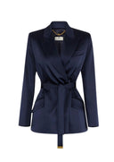 Sacou ELISABETTA FRANCHI, Stretch satin jacket with belt, Bleumarin