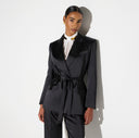 Sacou ELISABETTA FRANCHI, Stretch satin jacket with belt, Negru