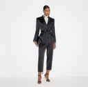 Sacou ELISABETTA FRANCHI, Stretch satin jacket with belt, Negru