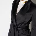 Sacou ELISABETTA FRANCHI, Stretch satin jacket with belt, Negru