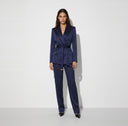 Sacou ELISABETTA FRANCHI, Stretch satin jacket with belt, Bleumarin