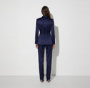 Sacou ELISABETTA FRANCHI, Stretch satin jacket with belt, Bleumarin