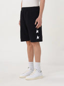 Pantaloni scurti Golden Goose, Cotton, White Stars, Black