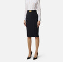 Fusta ELISABETTA FRANCHI, technical bi-elastic fabric with belt, Negru