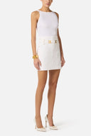 Fusta ELISABETTA FRANCHI, Miniskirt in double layer stretch crêpe fabric with elastic straps