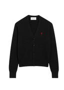 Cardigan AMI PARIS, Black Wool Cardigan With Contrasted Ami De Coeur