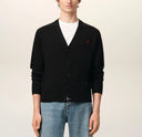 Cardigan AMI PARIS, Black Wool Cardigan With Contrasted Ami De Coeur