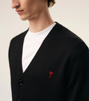 Cardigan AMI PARIS, Black Wool Cardigan With Contrasted Ami De Coeur