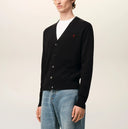 Cardigan AMI PARIS, Black Wool Cardigan With Contrasted Ami De Coeur
