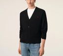 Cardigan AMI PARIS, Black Wool Cardigan With Contrasted Ami De Coeur
