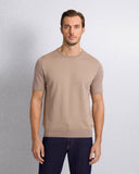 Tricou STEFANO RICCI, Crew neck sweater in cotton and silk, Beige