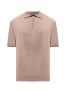STEFANO RICCI, Cotton and silk knit zip-up polo shirt, Beige
