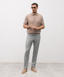 STEFANO RICCI, Cotton and silk knit zip-up polo shirt, Beige