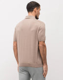 STEFANO RICCI, Cotton and silk knit zip-up polo shirt, Beige