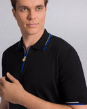 Tricou STEFANO RICCI, Cotton knit zip polo, Negru