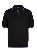 Tricou STEFANO RICCI, Cotton knit zip polo, Negru