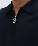 Tricou STEFANO RICCI, Polo Design, Monogram Insert, Silk, Navy Blue