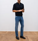 Tricou STEFANO RICCI, Polo, Zipper, Monogram, Silk, Navy Blue