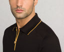 Tricou STEFANO RICCI, Polo, Zip Collar, Yellow Details, Brown