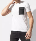 TRICOU LES HOMMES,  Buzunar Frontal, Alb