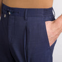 PANTALONI STEFANO RICCI , Logo Insert, Flap Pockets, Wool, Navy Blue