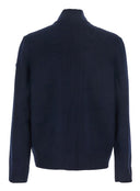 Jacheta Moose Knuckles, Blue Cardigan with Knitted Inserts and Logo Patch