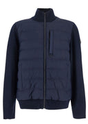 Jacheta Moose Knuckles, Blue Cardigan with Knitted Inserts and Logo Patch