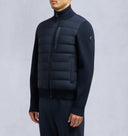 Jacheta Moose Knuckles, Blue Cardigan with Knitted Inserts and Logo Patch
