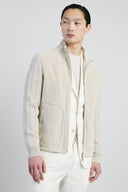 Jacheta ELEVENTY, Suede and Ribbed Cotton Knit Hybrid, Cream