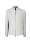 Jacheta ELEVENTY, Suede and Ribbed Cotton Knit Hybrid, Cream