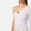 Top ELISABETTA FRANCHI, lightweight crêpe jersey fabric, Alb